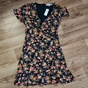 LOFT Navy Floral Dress with Pink and Yellow Accents